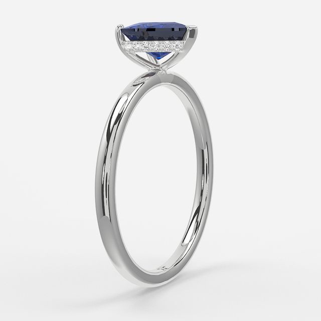 1.00ct Lab Grown Heart Blue Sapphire Kate White Gold Hidden Halo Engagement Ring