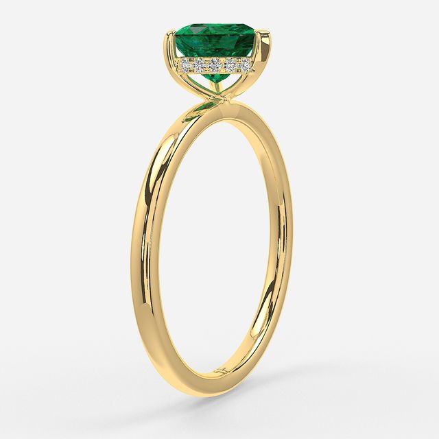 1.00ct Lab Grown Heart Emerald Kate Yellow Gold Hidden Halo Engagement Ring