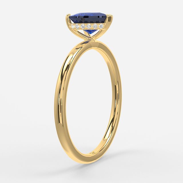 1.00ct Lab Grown Heart Blue Sapphire Kate Yellow Gold Hidden Halo Engagement Ring