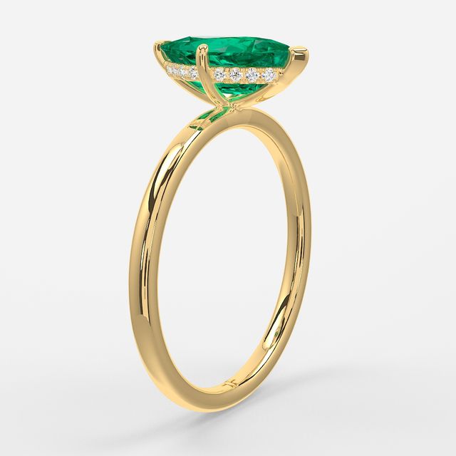 1.00ct Lab Grown Marquise Emerald Kate Yellow Gold Hidden Halo Engagement Ring