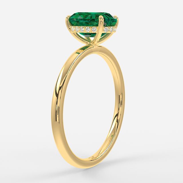 1.00ct Lab Grown Oval Emerald Kate Yellow Gold Hidden Halo Engagement Ring