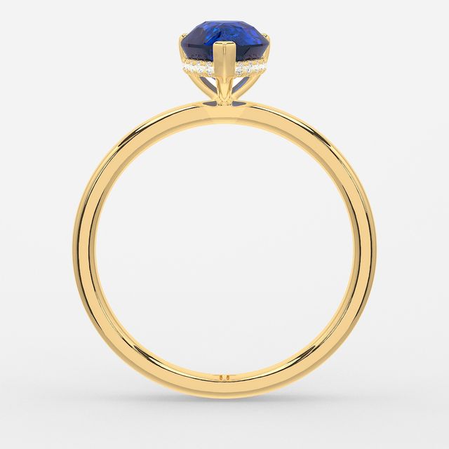1.00ct Lab Grown Pear Blue Sapphire Kate Yellow Gold Hidden Halo Engagement Ring