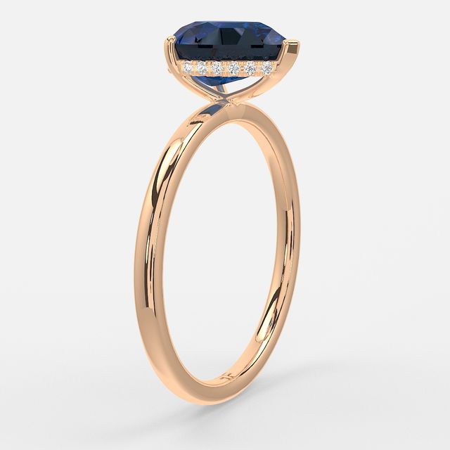 1.00ct Lab Grown Pear Blue Sapphire Kate Rose Gold Hidden Halo Engagement Ring