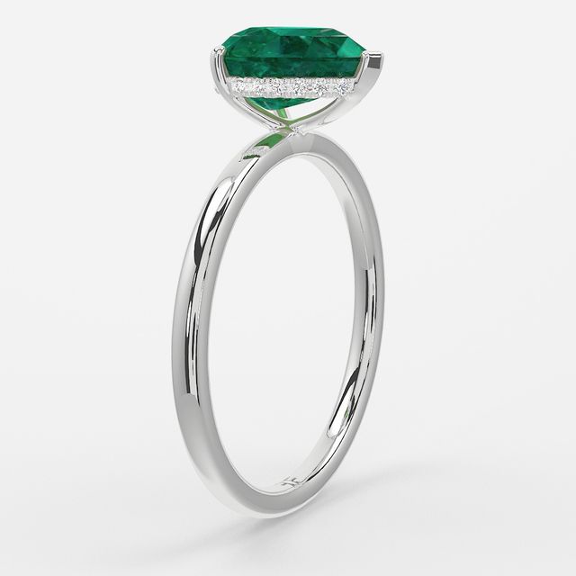 1.00ct Lab Grown Pear Emerald Kate White Gold Hidden Halo Engagement Ring