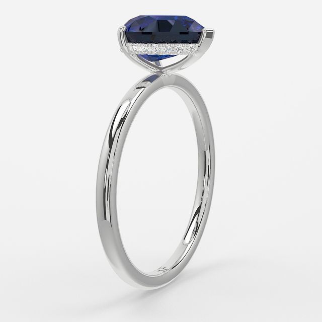 1.00ct Lab Grown Pear Blue Sapphire Kate White Gold Hidden Halo Engagement Ring