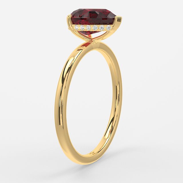 1.00ct Lab-Grown Pear Ruby Kate Yellow Gold Hidden Halo Engagement Ring