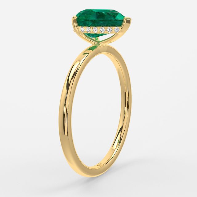 1.00ct Lab Grown Pear Emerald Kate Yellow Gold Hidden Halo Engagement Ring