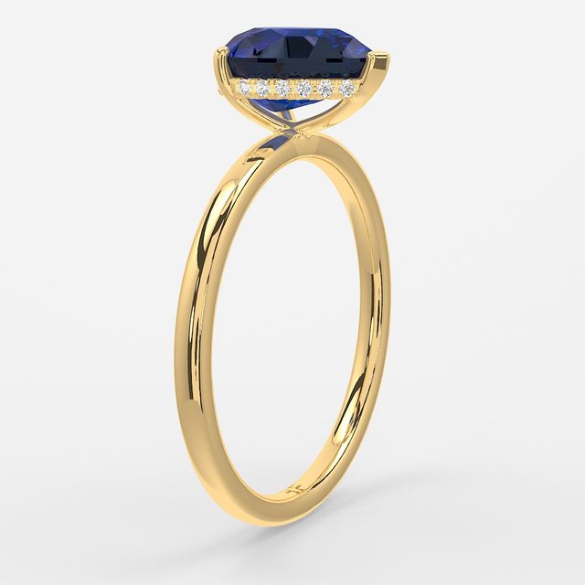 1.00ct Lab Grown Pear Blue Sapphire Kate Yellow Gold Hidden Halo Engagement Ring