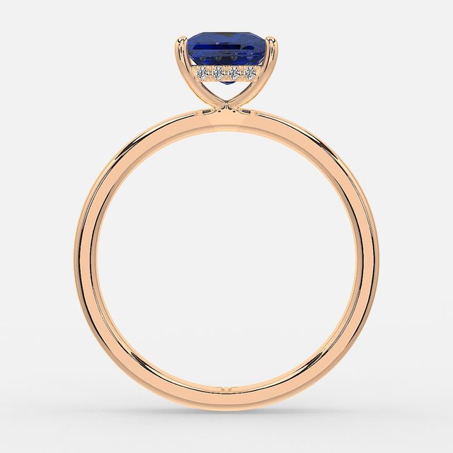 1.00ct Lab Grown Princess Blue Sapphire Kate Rose Gold Hidden Halo Engagement Ring