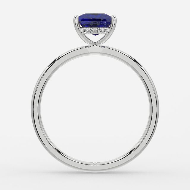 1.00ct Lab Grown Princess Blue Sapphire Kate Platinum Hidden Halo Engagement Ring
