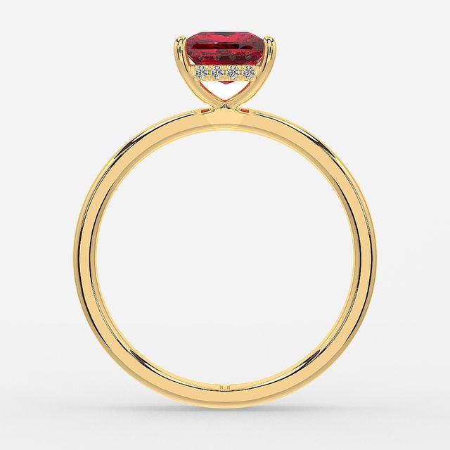 1.00ct Lab-Grown Princess Ruby Kate Yellow Gold Hidden Halo Engagement Ring