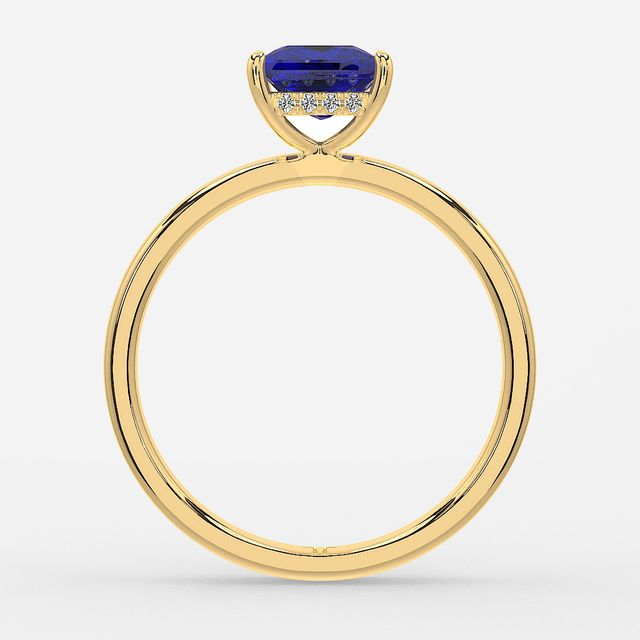 1.00ct Lab Grown Princess Blue Sapphire Kate Yellow Gold Hidden Halo Engagement Ring
