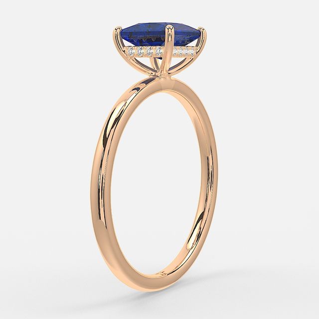 1.00ct Lab Grown Princess Blue Sapphire Kate Rose Gold Hidden Halo Engagement Ring