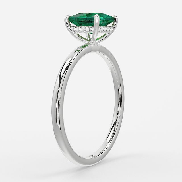 1.00ct Lab Grown Princess Emerald Kate White Gold Hidden Halo Engagement Ring