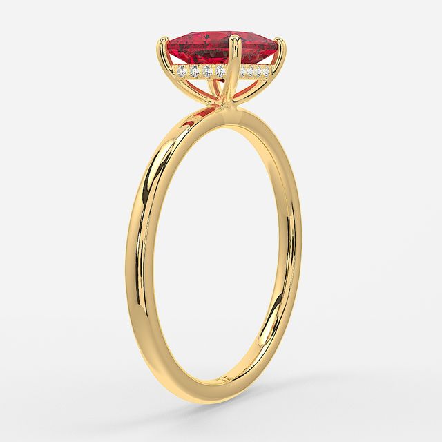 1.00ct Lab-Grown Princess Ruby Kate Yellow Gold Hidden Halo Engagement Ring