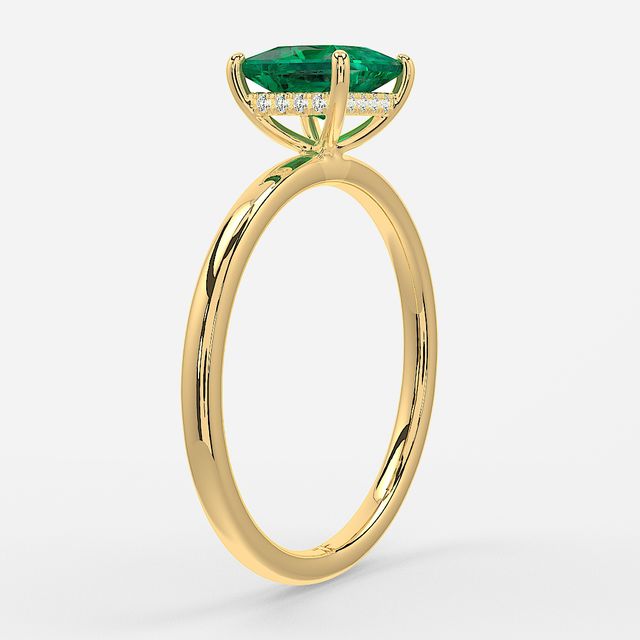 1.00ct Lab Grown Princess Emerald Kate Yellow Gold Hidden Halo Engagement Ring