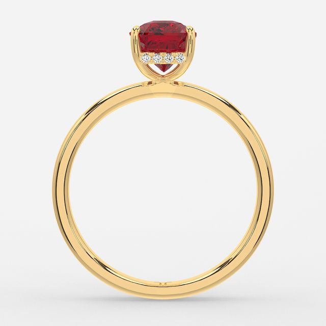 1.00ct Lab-Grown Radiant Ruby Kate Yellow Gold Hidden Halo Engagement Ring