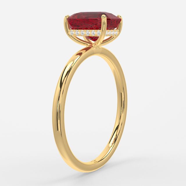 1.00ct Lab-Grown Radiant Ruby Kate Yellow Gold Hidden Halo Engagement Ring