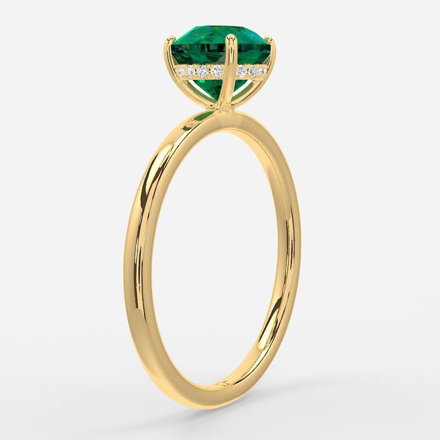 1.00ct Lab Grown Round Emerald Kate Yellow Gold Hidden Halo Engagement Ring