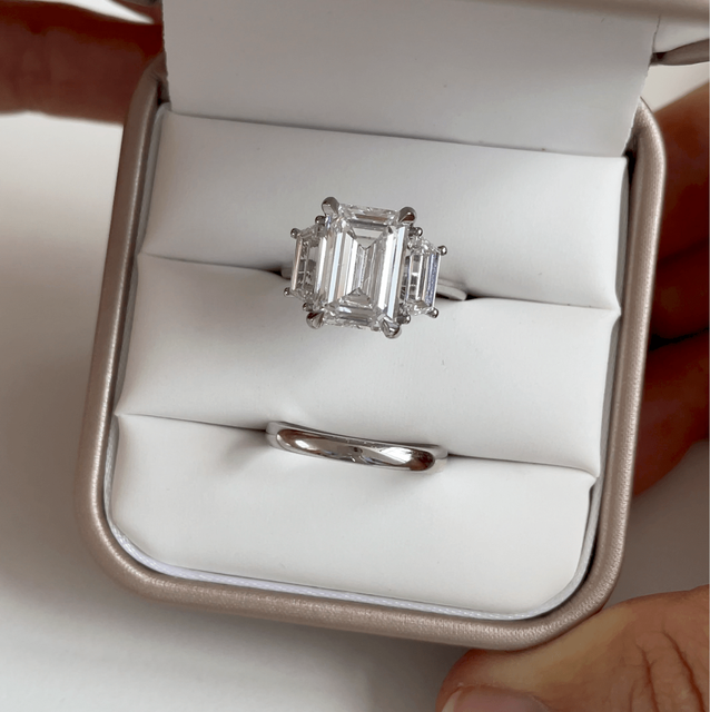 Treya Platinum Trilogy Engagement Ring Emerald Lab Diamond – 5.04ct