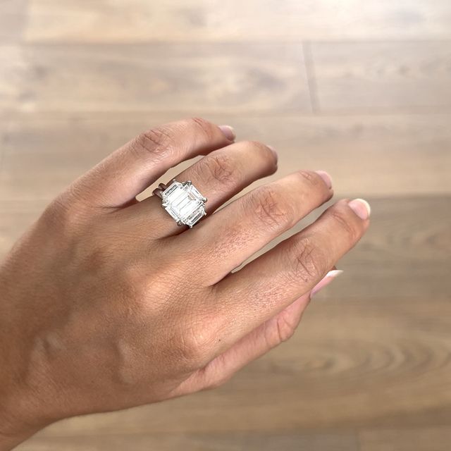 Treya Platinum Trilogy Engagement Ring Emerald Lab Diamond – 5.04ct