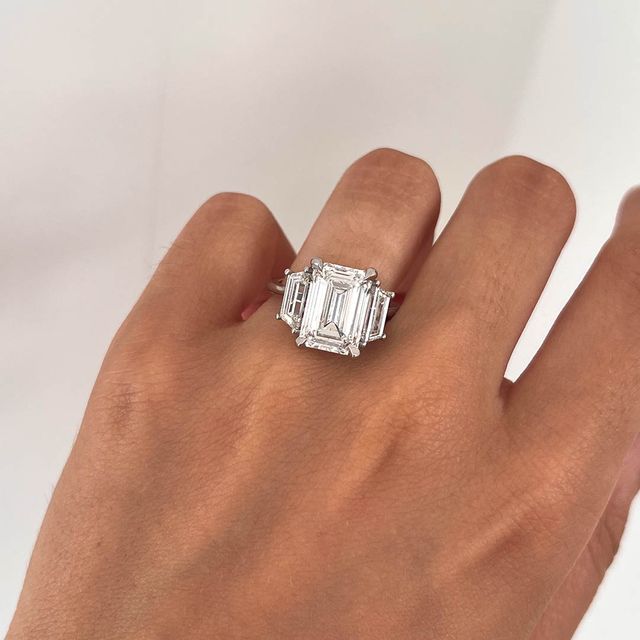 Treya Platinum Trilogy Engagement Ring Emerald Lab Diamond – 5.04ct