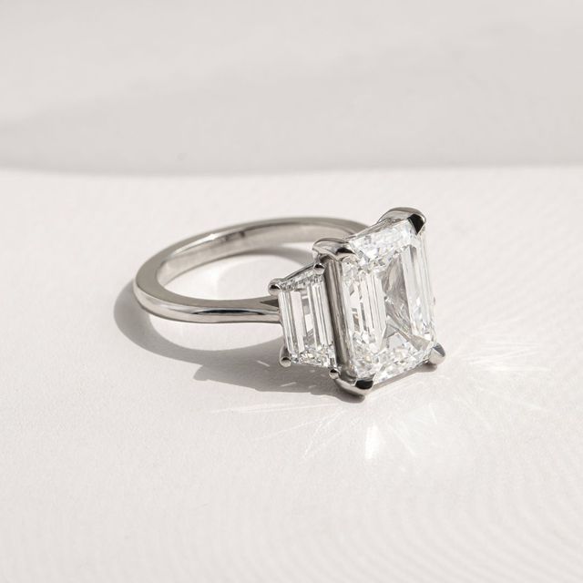 Treya Platinum Trilogy Engagement Ring Emerald Lab Diamond – 5.04ct