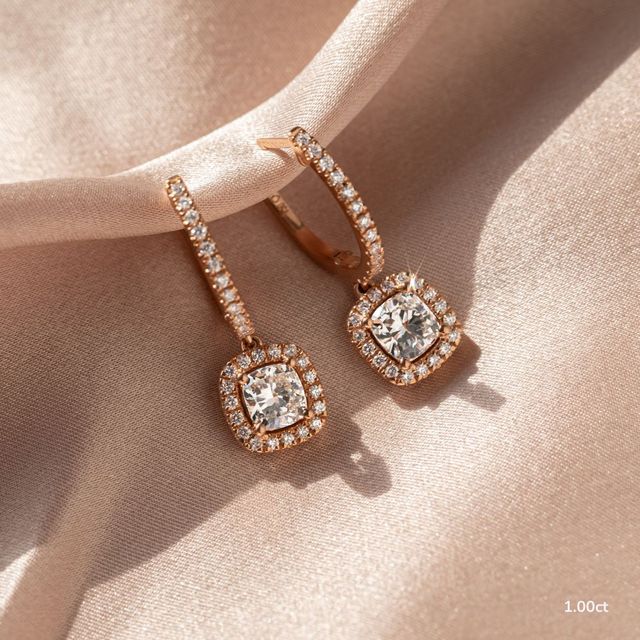 Rosée Cushion Diamond Earrings In Rose Gold