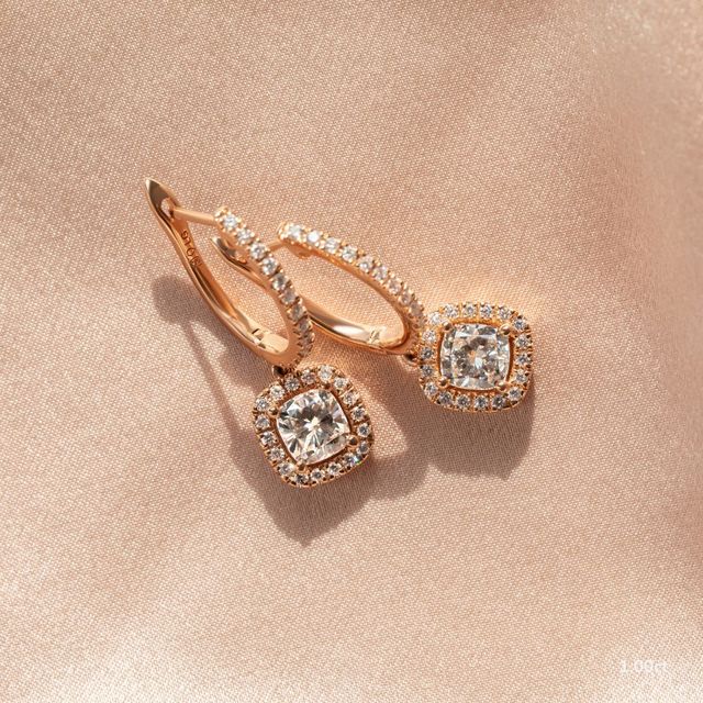Rosée Cushion Diamond Earrings In Rose Gold