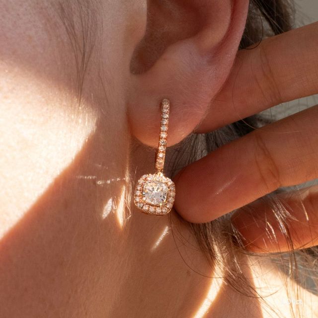 Rosée Cushion Diamond Earrings In Rose Gold