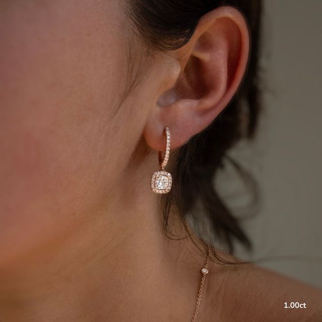 Rosée Cushion Diamond Earrings In Rose Gold