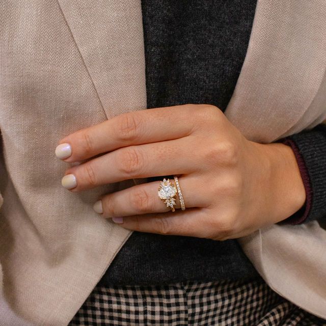 Anastasia Yellow Gold Cluster Engagement Ring Oval Diamond - 2.00ct