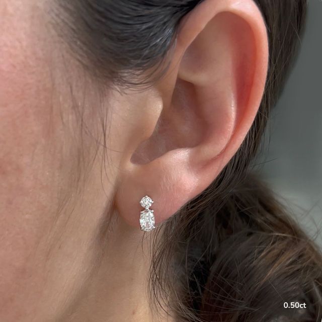 Drop Oval Diamond Earrings In White Gold