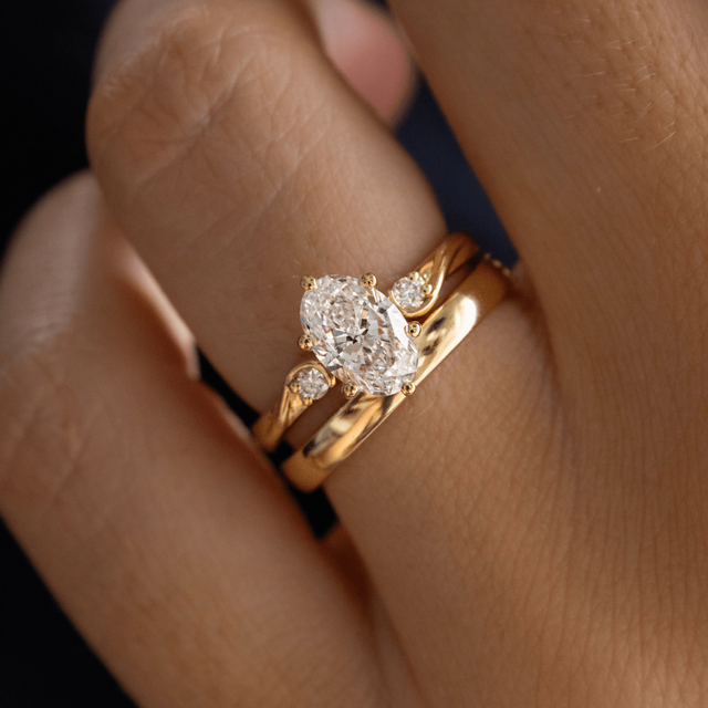 1.00ct Alani Yellow Gold Three Stone Twisted Band Engagement Ring Oval Lab Diamond