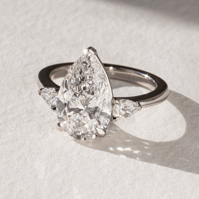 4 Carat Pear Diamond Trilogy Engagement Ring In Platinum-Vivian