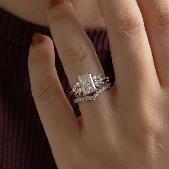 2 Carat Radiant Diamond Cluster Engagement Ring In Platinum - Anastasia