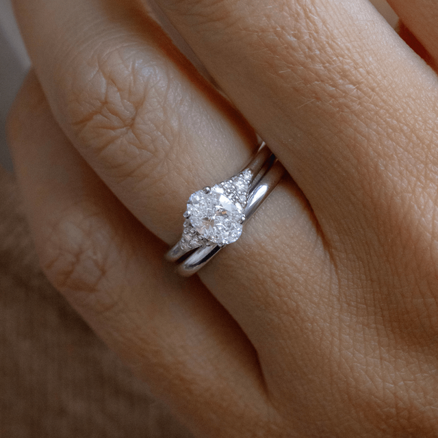 0.70 Carat Oval Diamond Cluster Engagement Ring In Platinum - Francis