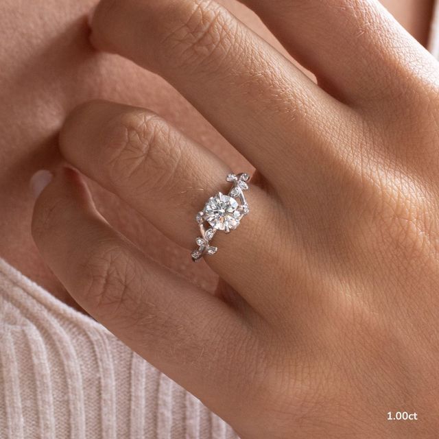 1 Carat Round Lab Diamond Platinum Flower Engagement Ring