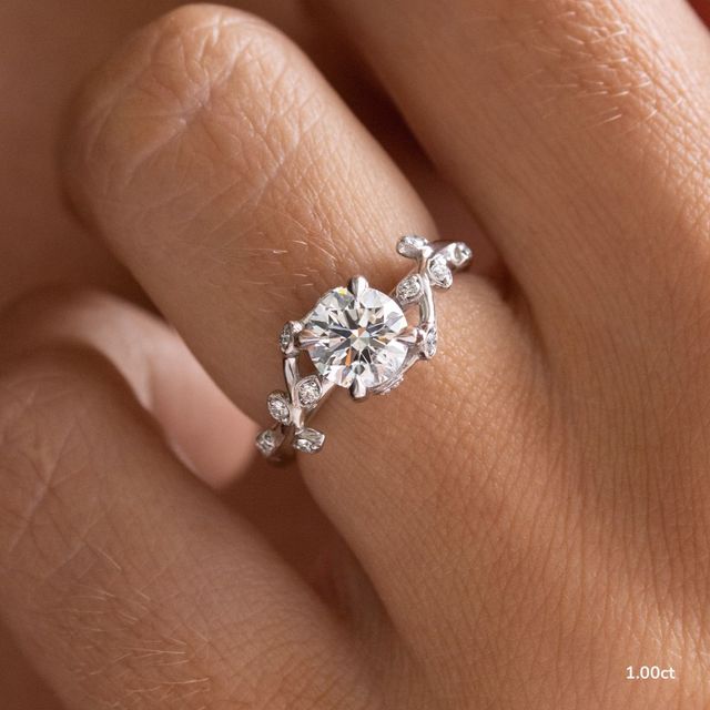 1 Carat Round Lab Diamond Platinum Flower Engagement Ring
