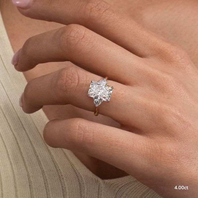 4 Carat Radiant Diamond Two Tone Trilogy Engagement Ring