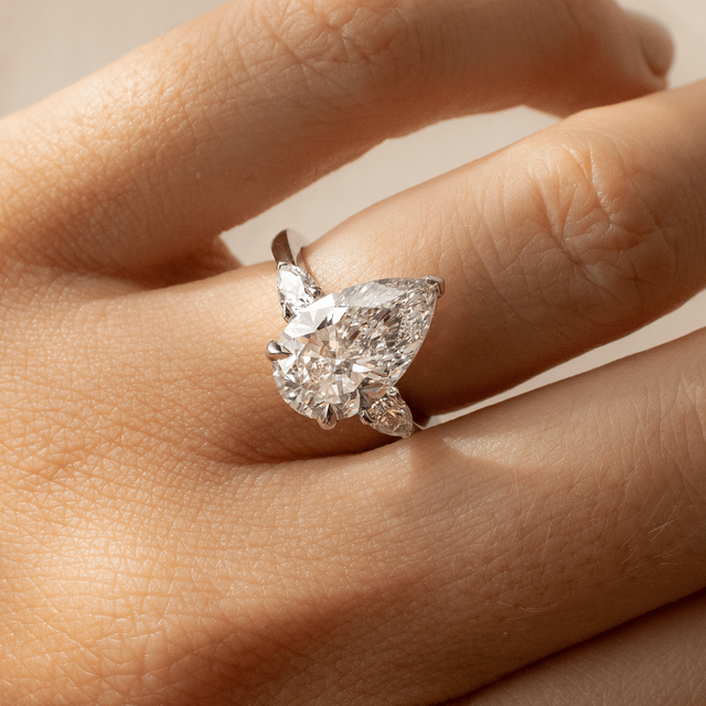 4 Carat Pear Diamond Trilogy Engagement Ring In Platinum-Vivian