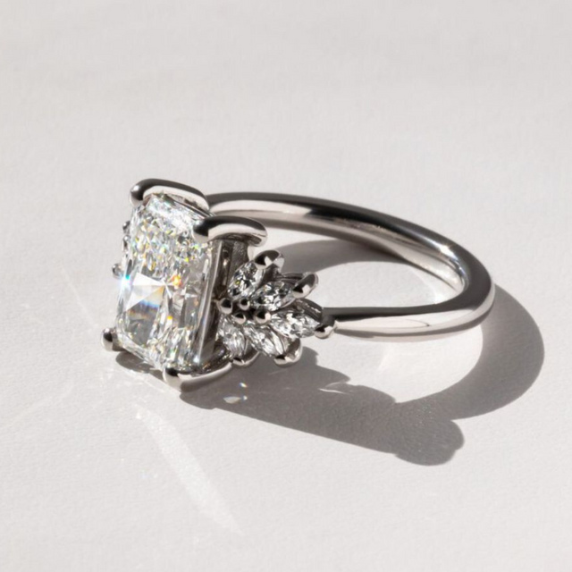 2 Carat Radiant Diamond Cluster Engagement Ring In Platinum - Anastasia