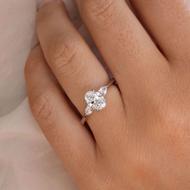 1 Carat Oval Diamond Trilogy Engagement Ring In Platinum-Vivian