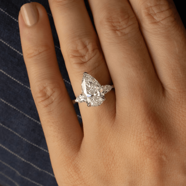 4 Carat Pear Diamond Trilogy Engagement Ring In Platinum-Vivian