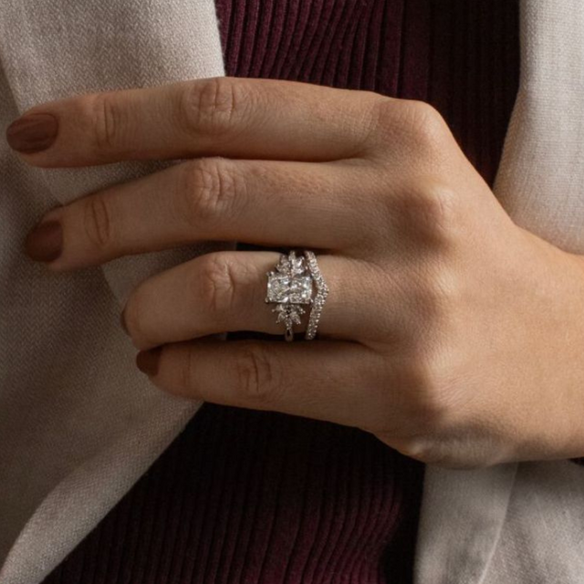 2 Carat Radiant Diamond Cluster Engagement Ring In Platinum - Anastasia