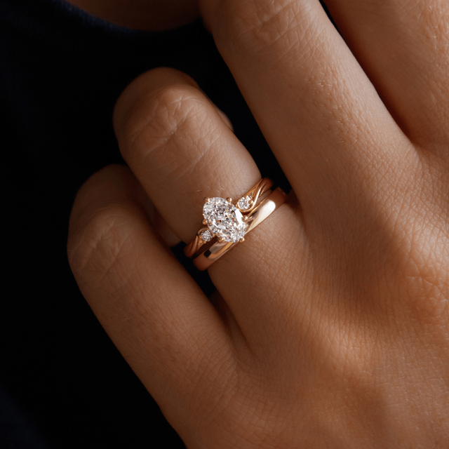 1.00ct Alani Yellow Gold Three Stone Twisted Band Engagement Ring Oval Lab Diamond
