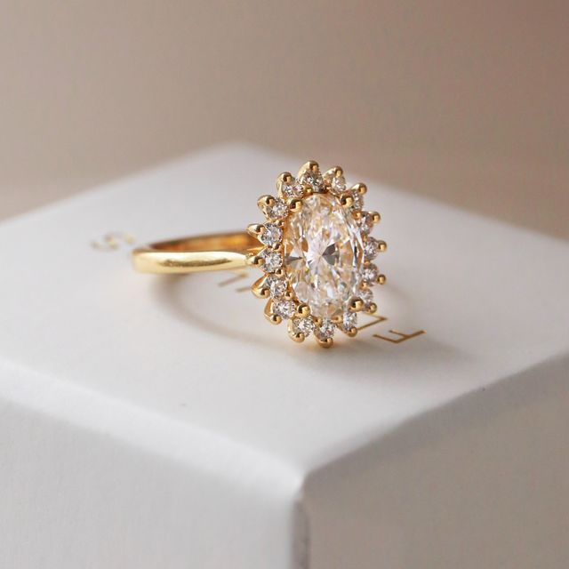 Windermere Yellow Gold Cluster Engagement Ring Oval Lab Diamond- 2.00ct