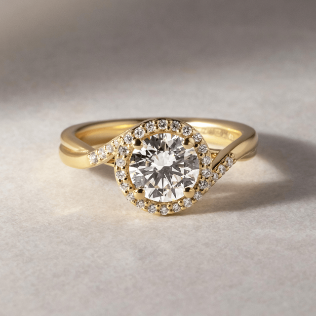 1 Carat Round Diamond Unique Halo Engagement Ring In 18K Yellow Gold - Rigel