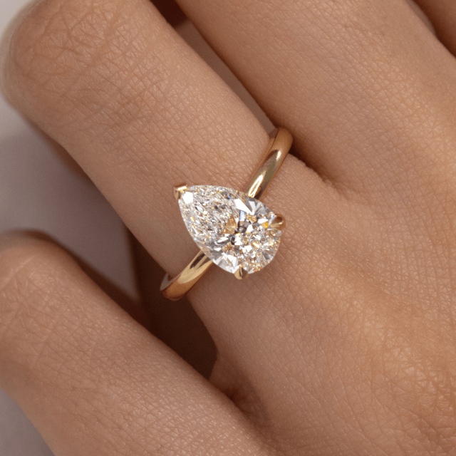 2 Carat Pear Diamond Hidden Halo Engagement Ring In 18K Yellow Gold - Kate