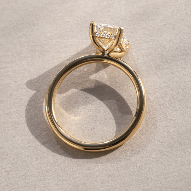 3 Carat Emerald Diamond Hidden Halo Engagement Ring In 18k Yellow Gold - Kate